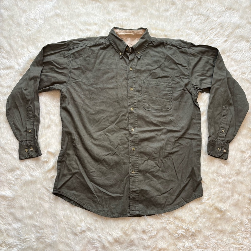 Outdoor Outfitters Green Long Sleeve Button Down Shirt Mens Large 100% Cotton
